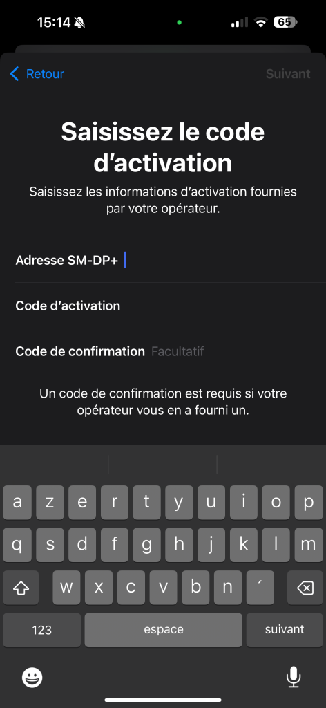 iOS - étape 6 : Option : saisie manuelle des codes