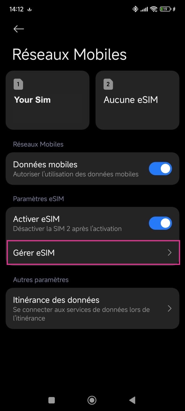 Xiaomi - étape 2 : Cartes SIM et réseaux mobiles